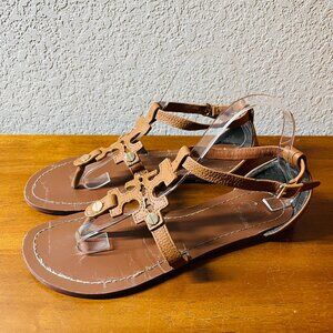 Tory Burch Phoebe Womens Brown Leather Ankle Strap Flat Thong Sandals Size 8